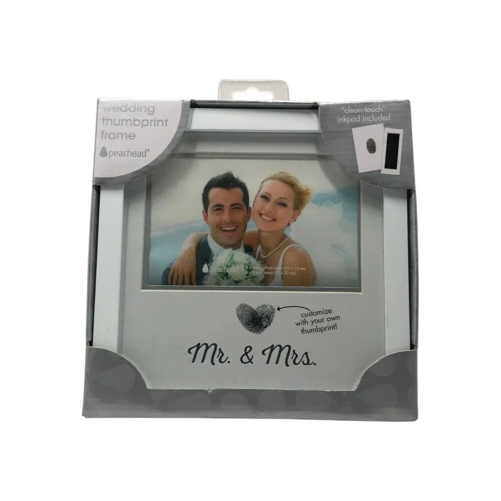 Pearhead 70009 Wedding Thumbprint Heart Photo Frame 8x8 White Mr Mrs Ink Pad 4x6